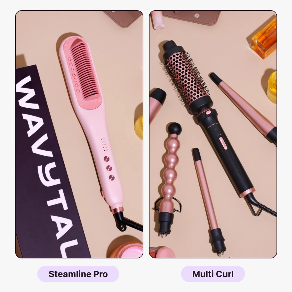 Steam & Style Duo | Steamline Pro Steam Straightener Brush & Multi Curl 5-in-1 Curling Wand Set